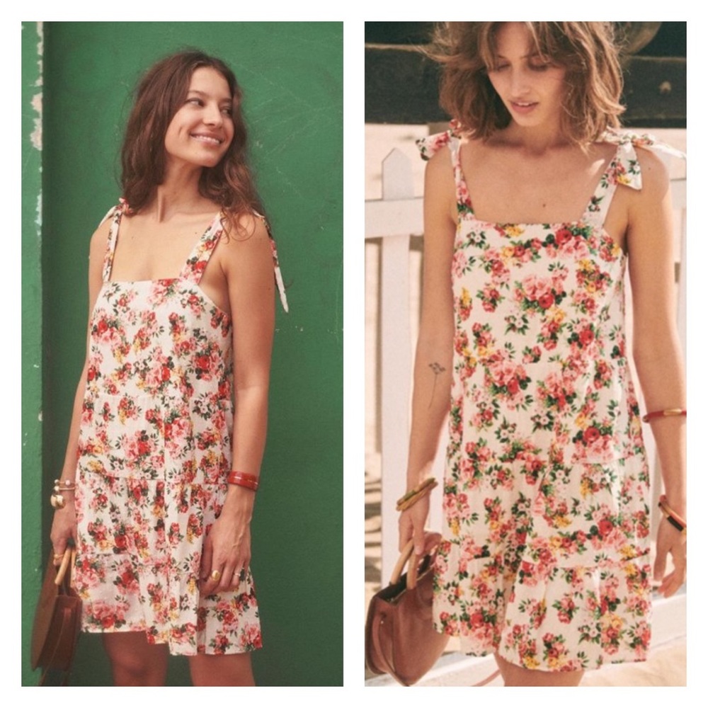 Sezane Anne cotton satin floral mini dress sz FR 36 / US 4